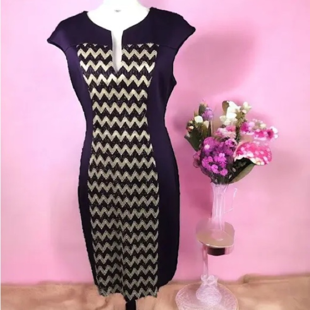 Connected Apparel womenâs plus size metallic lace sheath burgundy dress 20W - Picture 14 of 15